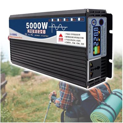 Car RV Power Inverter 4000W 5000W, 12V 24V 48V Outdoor Pure Sine Wave Inverter, DC to AC Converter for Boat/Camping/Household,12V to 110V-5000W