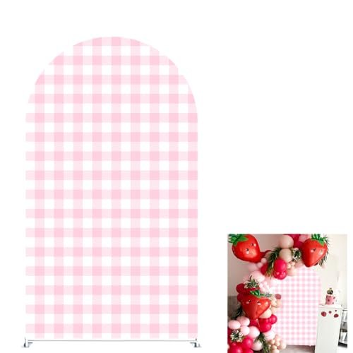 Strawberry Arch Covers Stretchy Backdrop Photo Booth Background Arched Backdrop Cover Stretchy Cover for Party Decoration Round Top Frame Spandex Cover (GX-2668,7.2x4ft)