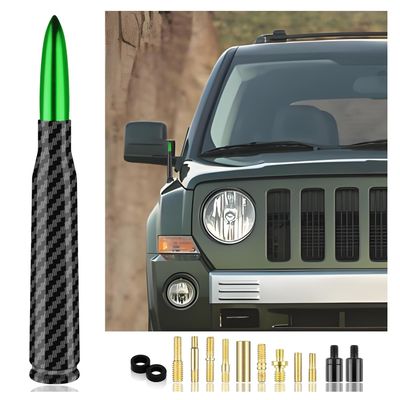 Car Bullet Antenna with 13 Car Antenna Replacement Accessories,Truck Antenna Decoration Compatible with Chevrolet Dodge Toyota GMC Jeep Ford (Green)