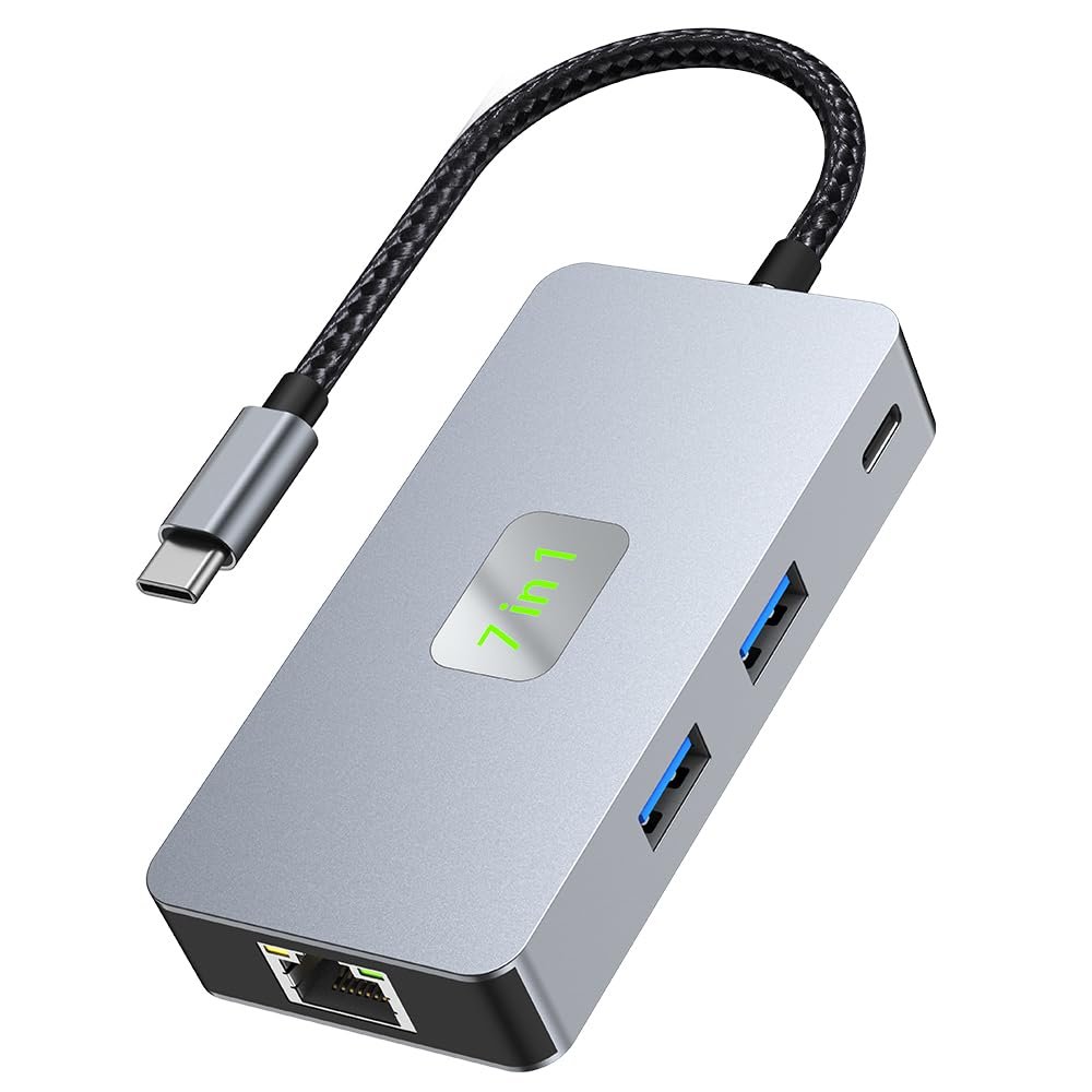 Leehitech USB C Docking Station, 7 in 1 USB C Hub with RJ Ethernet USB 3.2 * 2 + 4K@60HZ + PD 100W+SD/TF for Mac Book, Lenovo, Surface, Dell, HP