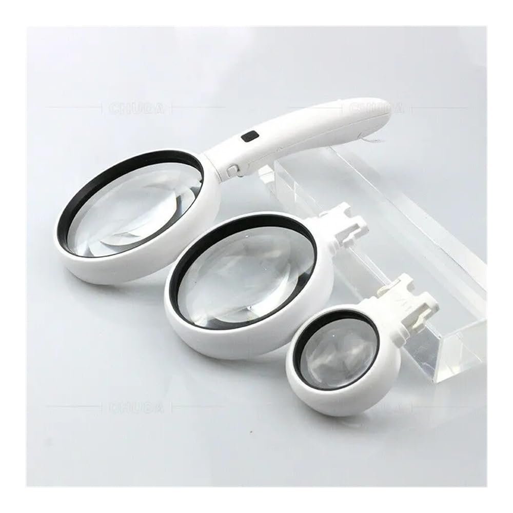 JOEBO Microscope Kit 90 75 37MM Interchangeable Magnifier Sheet Lens Handheld Newspaper Reading Magnifying Glass with Led Lights 3.5X 5X 11x Loupe Microscope Lens Adapters