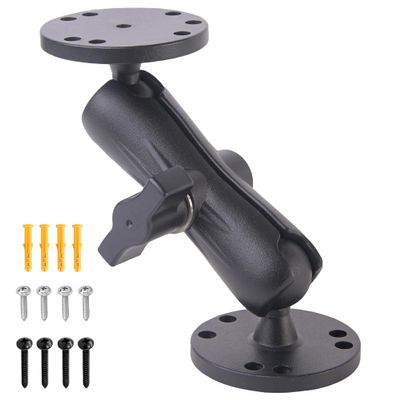 Keuvirya Aluminum Fish Finder Mount with 1" B-Size Ball, 360 Rotation Depth Finder Bracket for Boats with Double AMPS Round Plates, 5.6" Long Arm Marine Electronic GPS Mount for RAM Kit