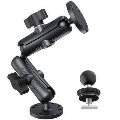 Kewirya Fish Finder & Ball Mount with Aluminum Long Arm Extension, AMPS Round Plate for GPS/Boats/Vehicle, T-Bolt Attachment for Track Systems & Backup Cameras, B Compatible with RAM