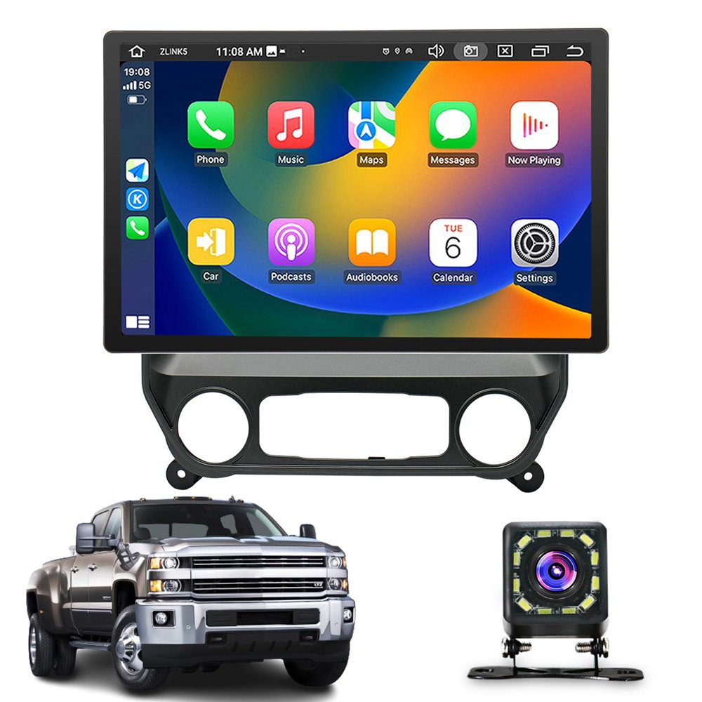 GQQSXZNTD Android 10 Car Radio Stereo for Chevrolet Silverado 2014-2018, 13.3 inch Multifunctional Touch Screen Auto Navigation System Support CarPlay/GPS/WiFi/BT/FM + Backup Camera(Size:8+256 G)