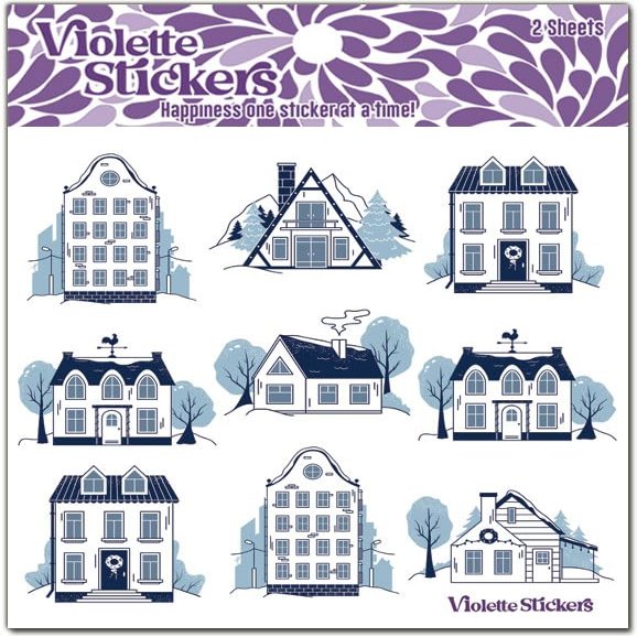 Crystal Winter Houses Stickers by Violette Stickers, White