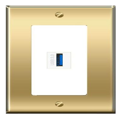 [1 Ports] USB-3 Wall Plate [Brass/White]