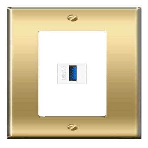 [1 Ports] USB-3 Wall Plate [Brass/White]