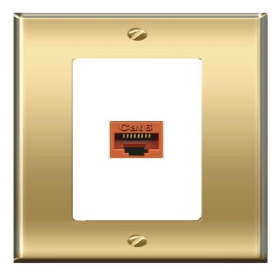 [1 Ports] CAT6-ORANGE Wall Plate [Brass/White]