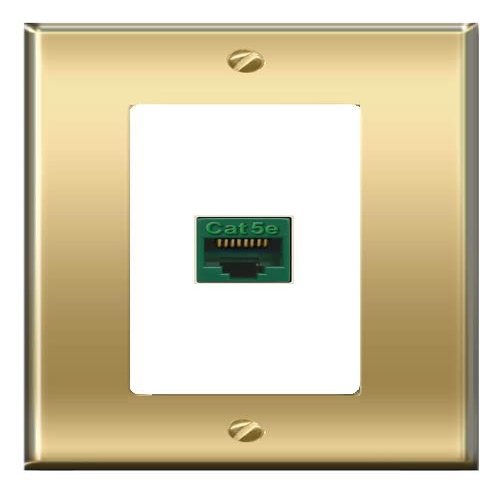 [1 Ports] CAT5E-GREEN Wall Plate [Brass/White]