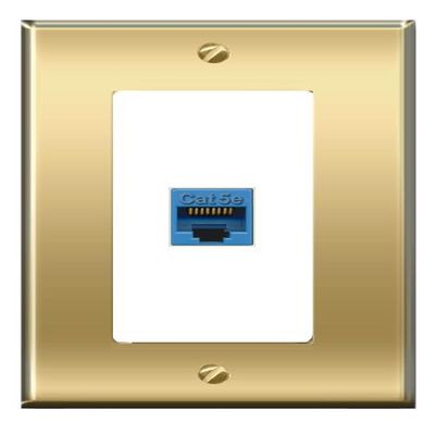 [1 Ports] CAT5E-BLUE Wall Plate [Brass/White]