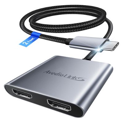 avedio links USB C to Dual HDMI Adapter 4K@60HZ, Type C to HDMI Splitter for Dual Monitors Extended Display,Compatible for USB C 3.0/3.1,Thunderbolt 3,Support Dual 4K 30HzMST Mode Only for Windows