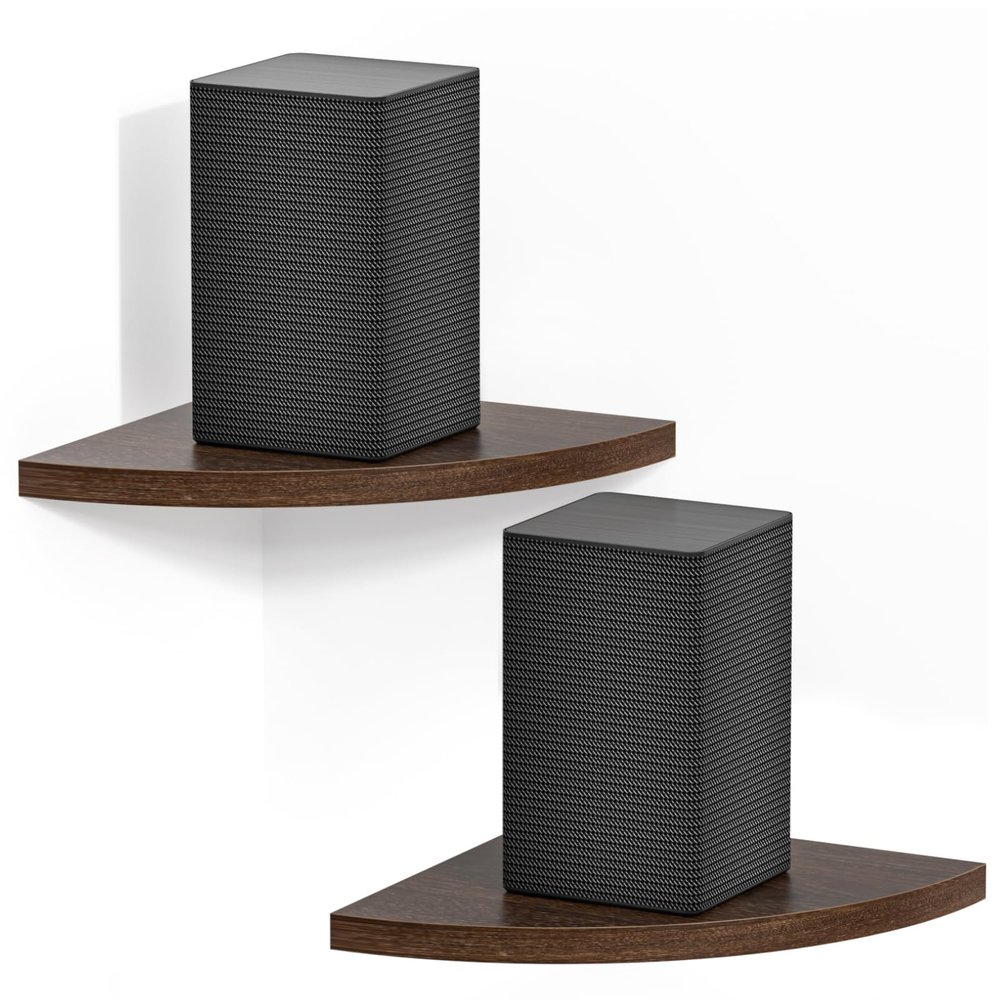 Corner Speaker Shelf for Small Speaker Wall Mount, Wooden Floating Speaker Shelf for Samsung, Sony, Bose, JBL, LG Speaker Wall Mount - Corner Speaker Mount for Most of Satellite Speakers, Set of 2