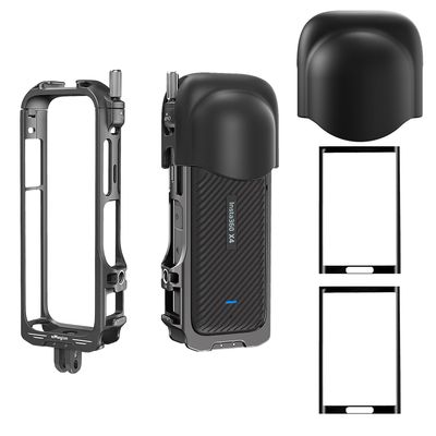 debous Insta 360 X4 Aluminum Metal Frame Cage Mount Clamp with Silicone Lens Cap Screen Protector for Insta360 X4 X 4 Camera Accessories Kit Multi-use Adapter Case Bag Anti-Scratch Hard Film Cover
