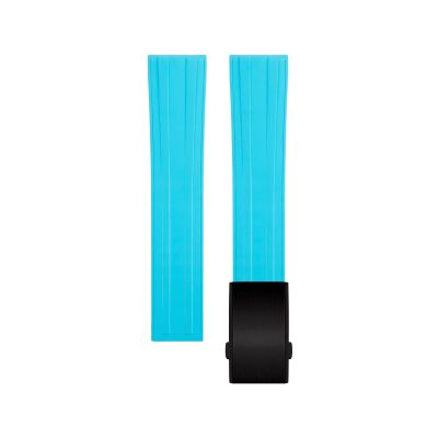 TOPBD For Omega Strap Seamaster 300 007 Diving Watchband Bracelets 20mm FKM Fluoro Rubber New Watch Band 20mm, 21mm, 22mm, 18mm,19mm (Color : Light Blue Black Buckle, Size : 20mm)
