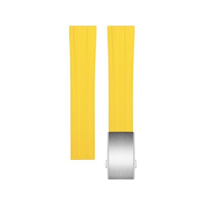 TOPBD For Omega Strap Seamaster 300 007 Diving Watchband Bracelets 20mm FKM Fluoro Rubber New Watch Band 20mm, 21mm, 22mm, 18mm,19mm (Color : Yellow Silver Buckle, Size : 19mm)