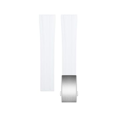 TOPBD For Omega Strap Seamaster 300 007 Diving Watchband Bracelets 20mm FKM Fluoro Rubber New Watch Band 20mm, 21mm, 22mm, 18mm,19mm (Color : White Silver Buckle, Size : 18mm)