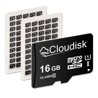 Cloudisk Pack of 100 Micro SD Card 16GB Flash Memory Card C10 A1 U1 Micro SDHC (16GB)