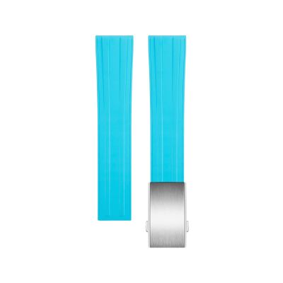 TOPBD For Omega Strap Seamaster 300 007 Diving Watchband Bracelets 20mm FKM Fluoro Rubber New Watch Band 20mm, 21mm, 22mm, 18mm,19mm (Color : Light Blue Silver Buckle, Size : 22mm)