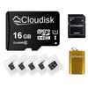 Cloudisk Pack of 5 Micro SD Card 16GB Flash Memory Card Micro SDHC C10 A1 U1 with SD Adapter, Card Reader (16 GB) view 1