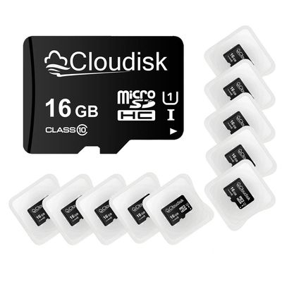Cloudisk Pack of 10 Micro SD Card 16GB Flash Memory Card C10 A1 U1 Micro SDHC with SD Adapter, Card Reader (16GB)