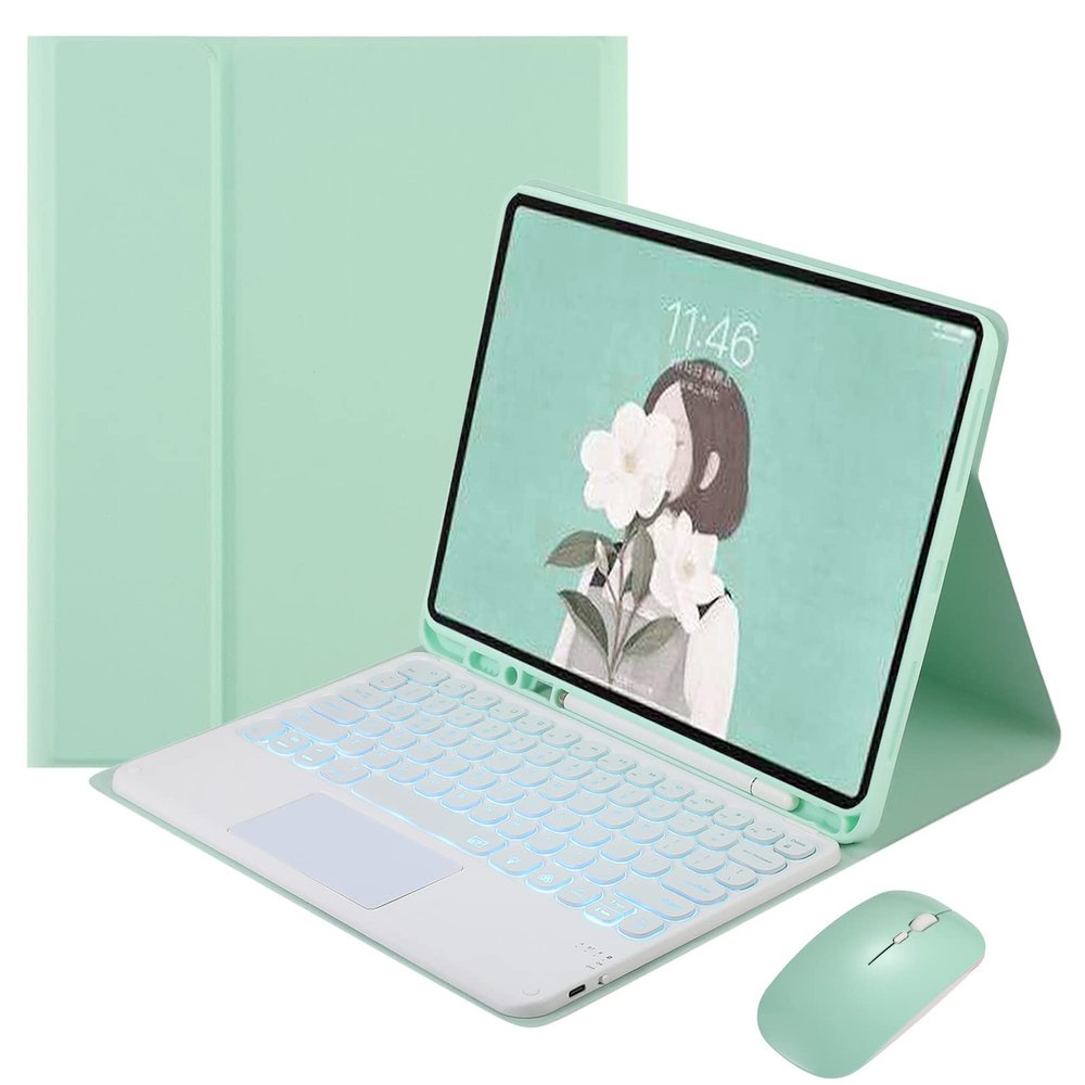 MG REAL Keyboard Case with Touchpad for Samsung Galaxy Tab S8 Plus/S8+ 12.4'' 2022 (SM-X800/X806), 7 Colors Backlight, Wireless Folio Stand Case with S Pen Holder,Green