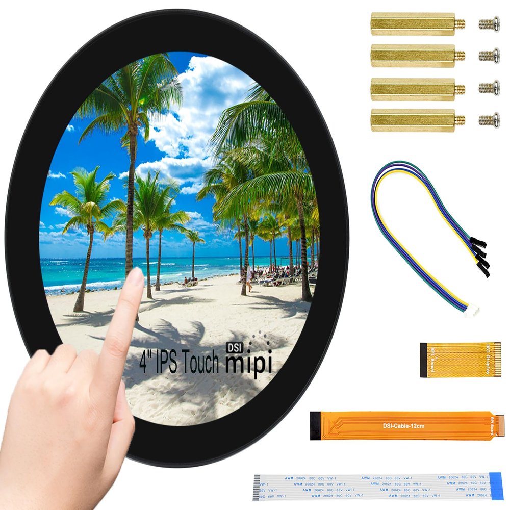 Waveshare 4inch DSI Round Touch Display 720 720 Resolution, 10-Point Capacitive Touch IPS Display Screen Compatible with Raspberry Pi 5/Pi 4B/3B+/3A+, Compute Module 4/Compute Module 3+/CM3