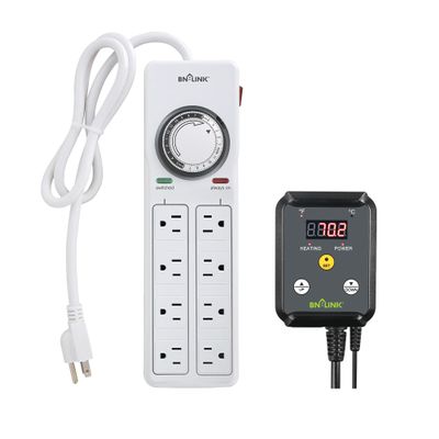 BN-LINK 8 Outlet Surge Protector with Mechanical Timer and Heat Mat Thermostat Controller