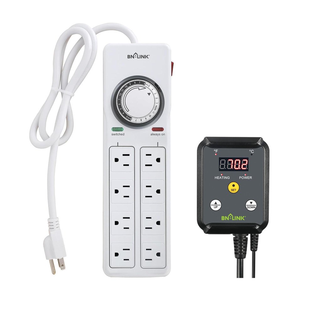 BN-LINK 8 Outlet Surge Protector with Mechanical Timer and Heat Mat Thermostat Controller