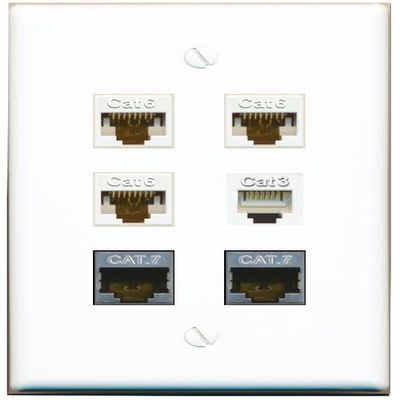 3 CAT6 2 CAT7 Phone Flat/Solid Wall Plate [White]