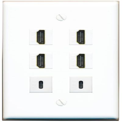 4 HDMI 2 USBC Flat/Solid Wall Plate [White]