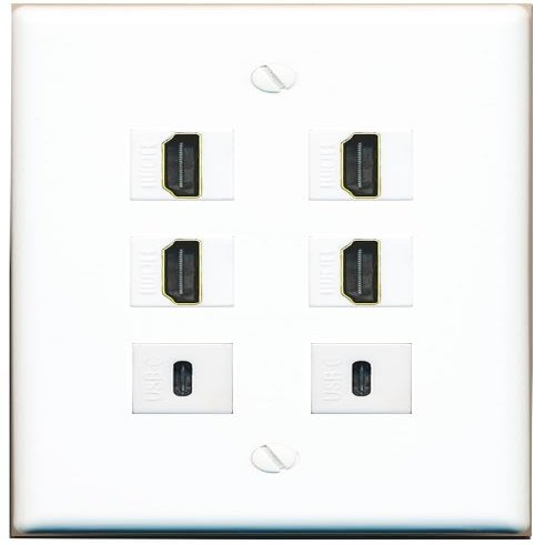 4 HDMI 2 USBC Flat/Solid Wall Plate [White]