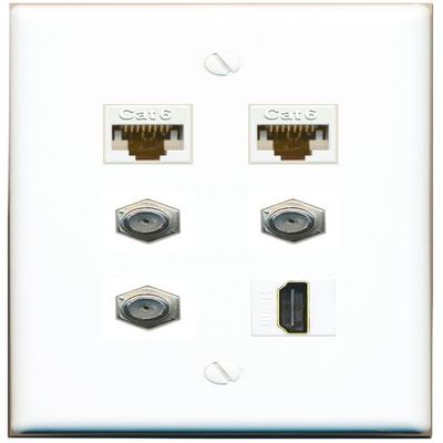 2 CAT6 3 Coax HDMI Flat/Solid Wall Plate [White]