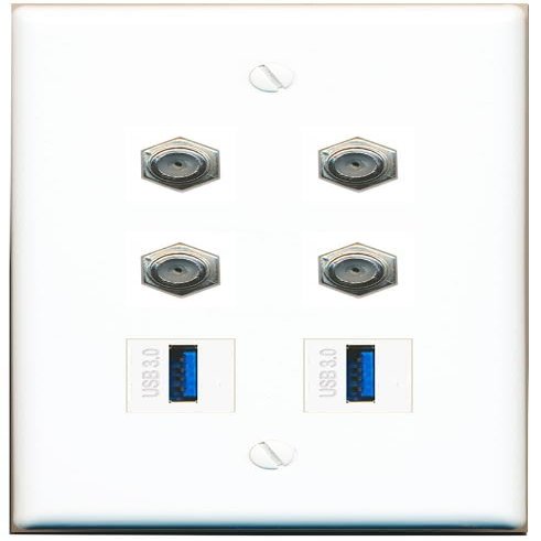4 Coax 2 USB-3 Flat/Solid Wall Plate [White]