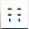 4 Coax 2 USB-3 Flat/Solid Wall Plate [White] view 1