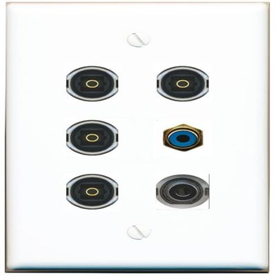 3.5mm RCA-Blue 4 TOSLINK Flat/Solid Wall Plate [White]
