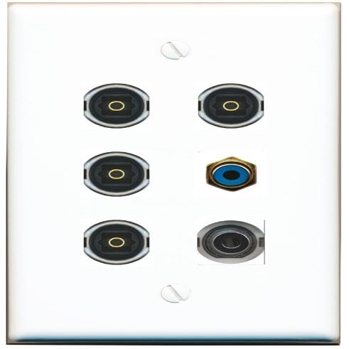 3.5mm RCA-Blue 4 TOSLINK Flat/Solid Wall Plate [White]