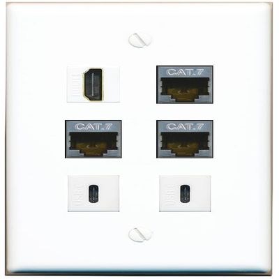 3 CAT7 HDMI 2 USBC Flat/Solid Wall Plate [White]