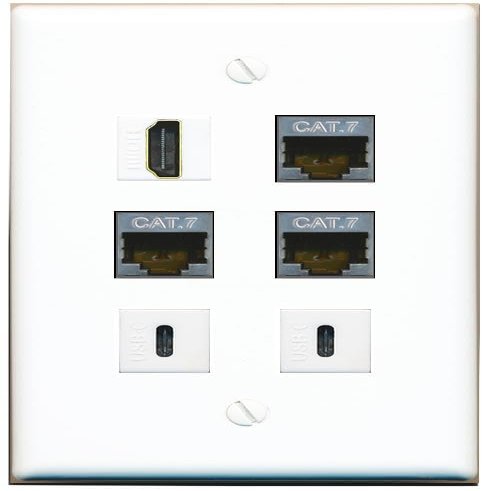3 CAT7 HDMI 2 USBC Flat/Solid Wall Plate [White]