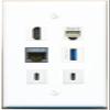 CAT7 HDMI Phone USB-3 2 USBC Flat/Solid Wall Plate [White] view 1