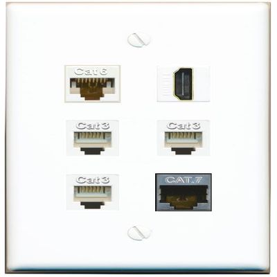 CAT6 CAT7 HDMI 3 Phone Flat/Solid Wall Plate [White]