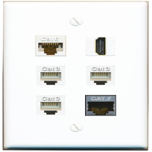 CAT6 CAT7 HDMI 3 Phone Flat/Solid Wall Plate [White]