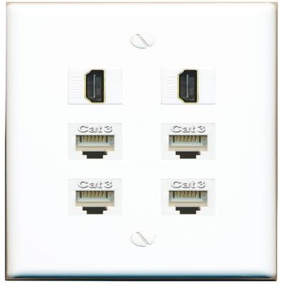 2 HDMI 4 Phone Flat/Solid Wall Plate [White]