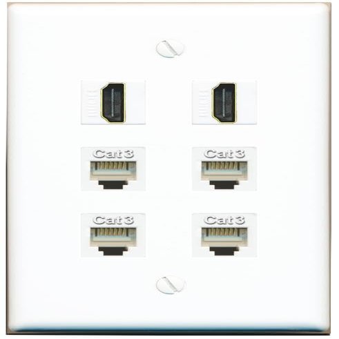 2 HDMI 4 Phone Flat/Solid Wall Plate [White]