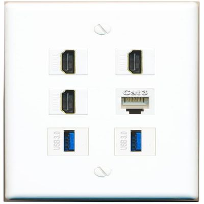 3 HDMI Phone 2 USB-3 Flat/Solid Wall Plate [White]
