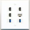 3 HDMI Phone 2 USB-3 Flat/Solid Wall Plate [White] view 1
