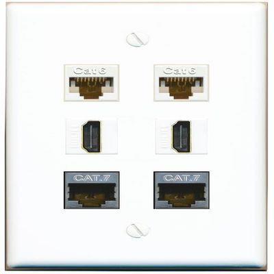 2 CAT6 2 CAT7 2 HDMI Flat/Solid Wall Plate [White]