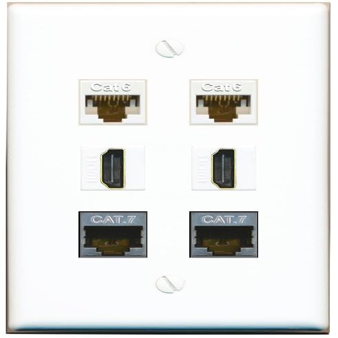 2 CAT6 2 CAT7 2 HDMI Flat/Solid Wall Plate [White]