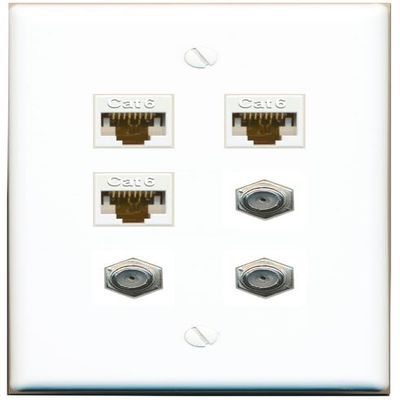 3 CAT6 3 Coax Flat/Solid Wall Plate [White]