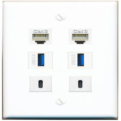 2 Phone 2 USB-3 2 USBC Flat/Solid Wall Plate [White]