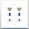 2 Phone 2 USB-3 2 USBC Flat/Solid Wall Plate [White] view 1